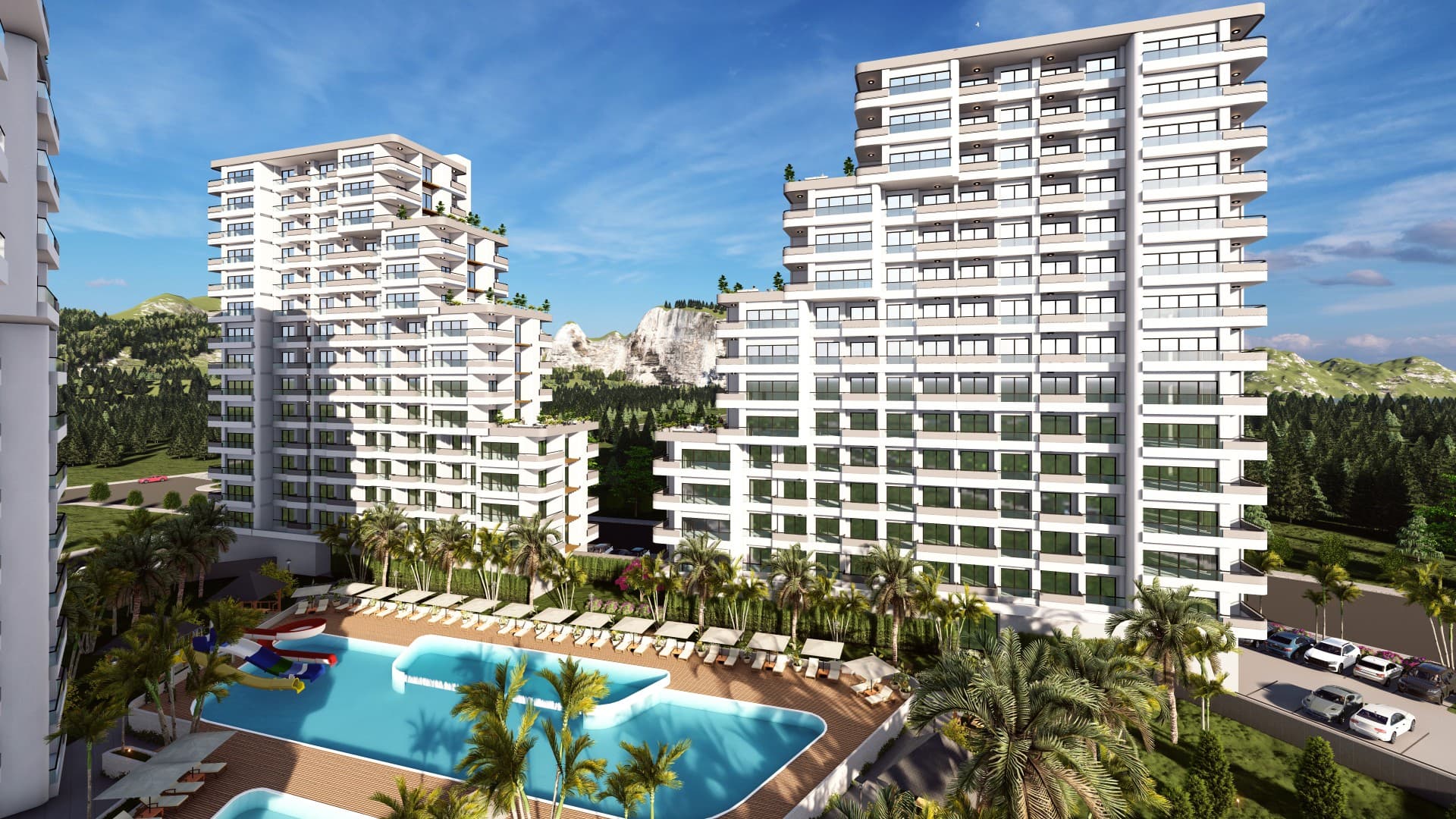 Apartments in a large complex close to the sea in Mersin, Mezitli